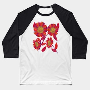 Sunflowers (Red and Gold) Baseball T-Shirt